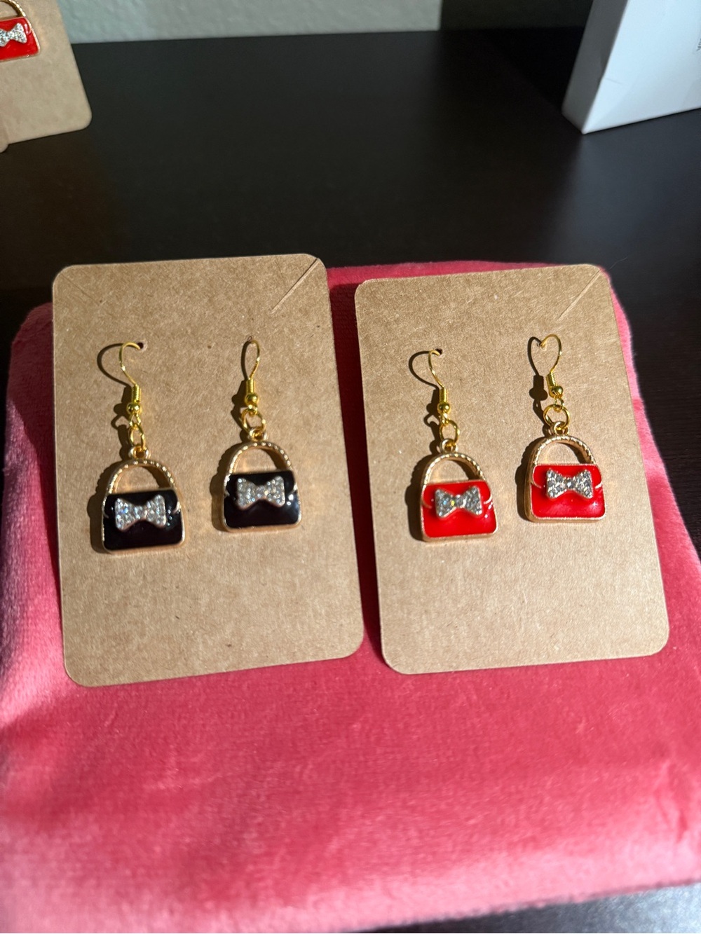 Fashion Handbag Charm Earrings - Red and Black